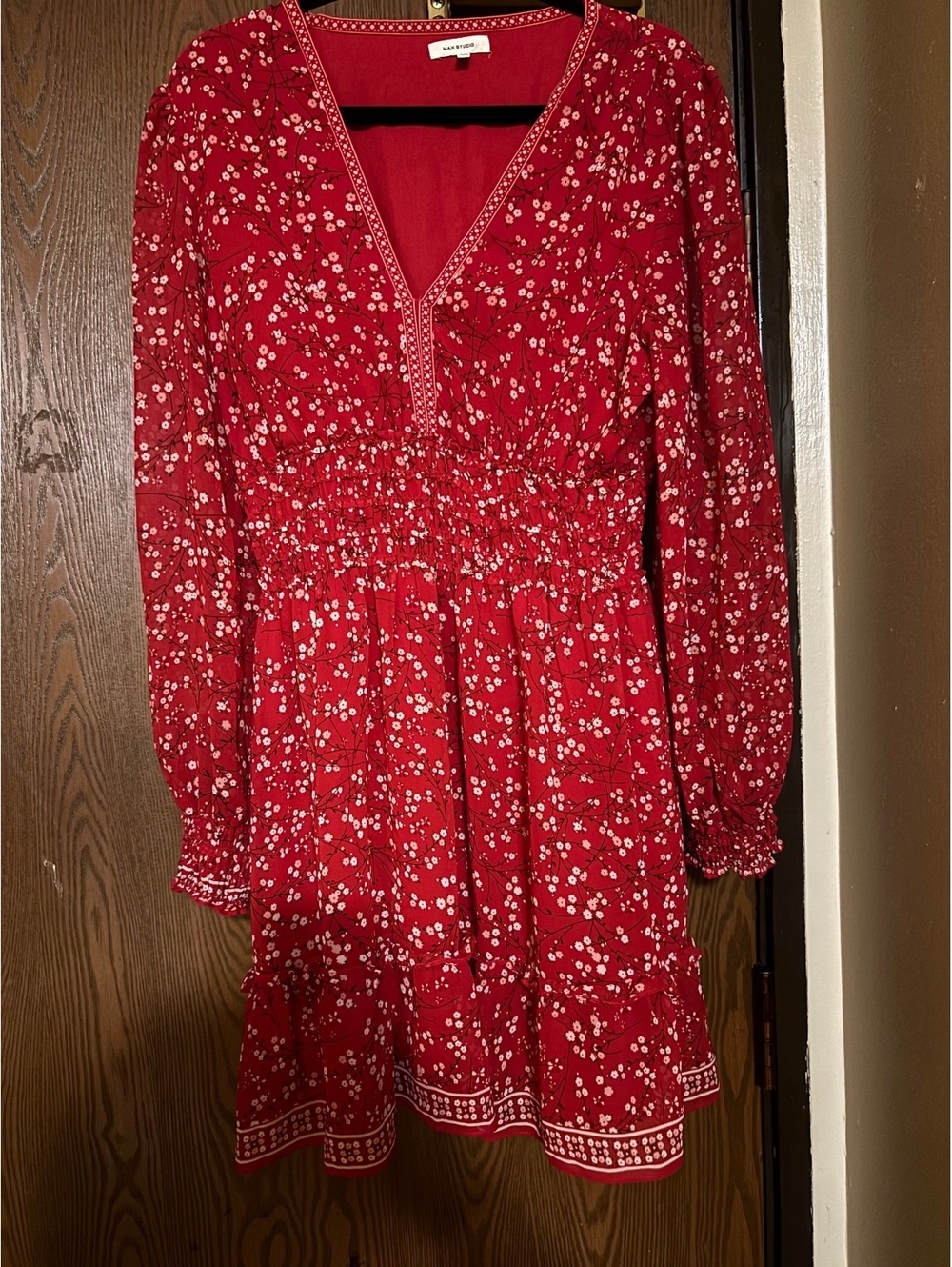 Red Floral Tiered Boho Whimsy Fall Midi Dress